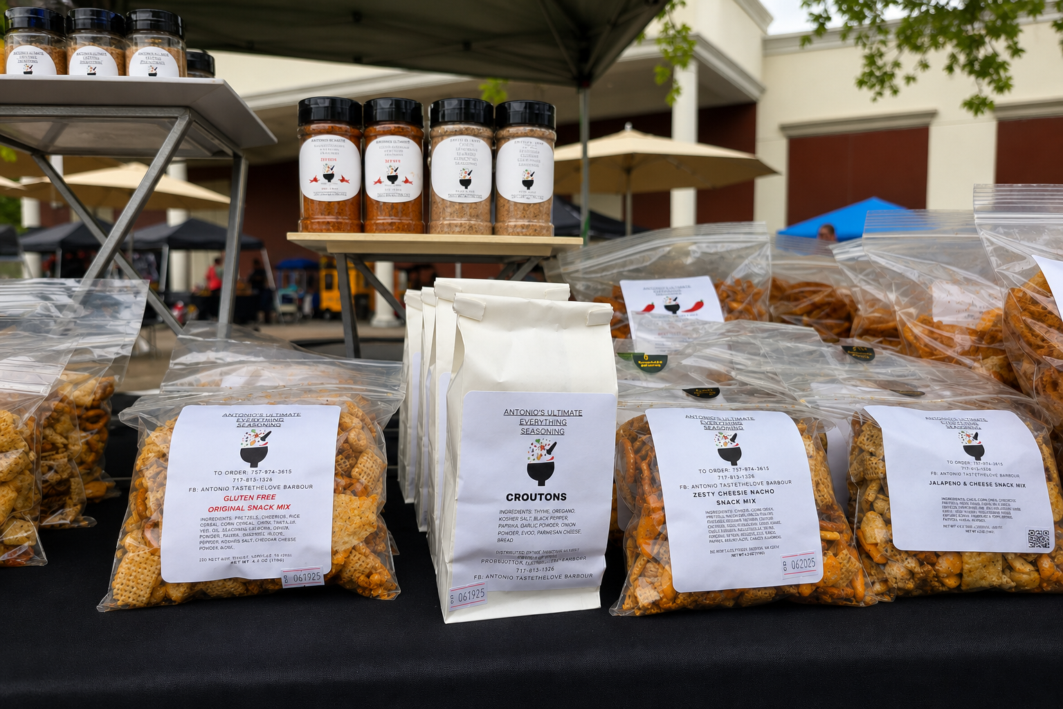 Antonio's seasoning and snack mix display